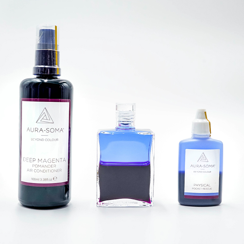 Aura Soma Set B01 Körperliches Notfallöl + Physical Rescue + Air Spray deep Magenta