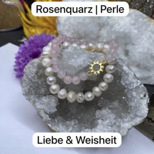 Rosenquarz + Perlen Armband Duo