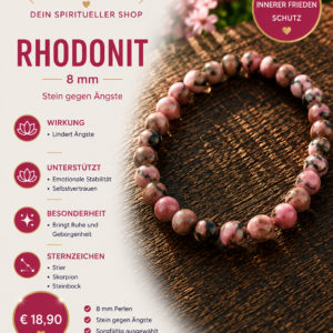 Armband Rhodonit - 8 mm - Befreie deine Angst